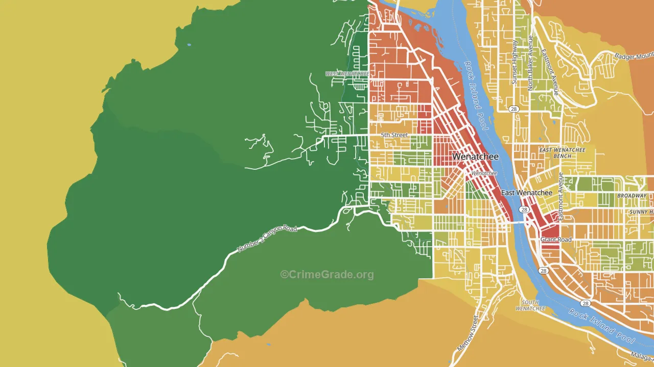 East Wenatchee Bench, WA Map of Theft Rates