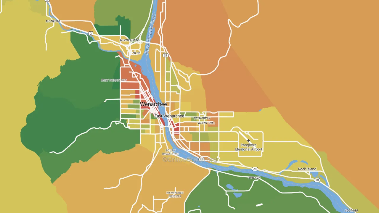 East Wenatchee, WA Map of Theft Rates