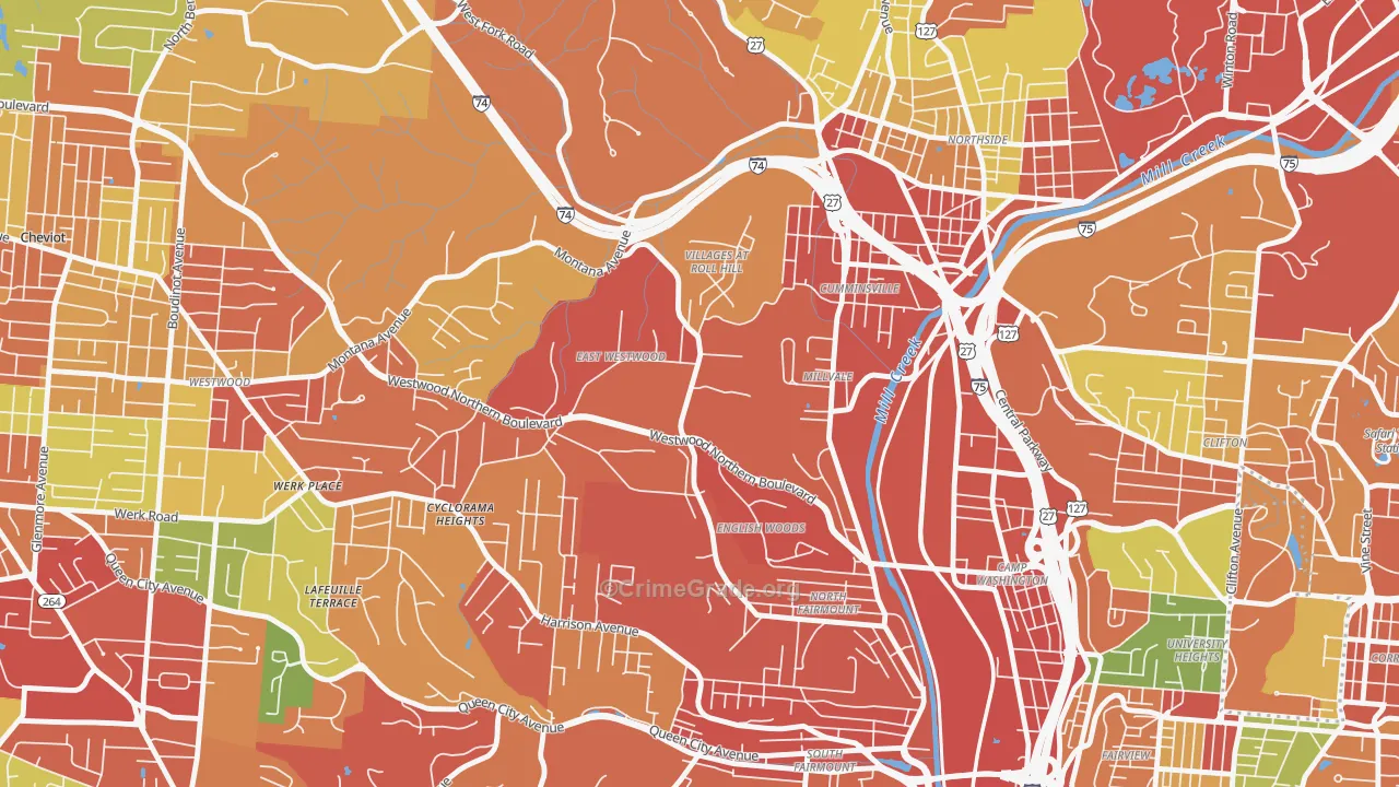 East Westwood, Cincinnati, OH Map of Theft Rates