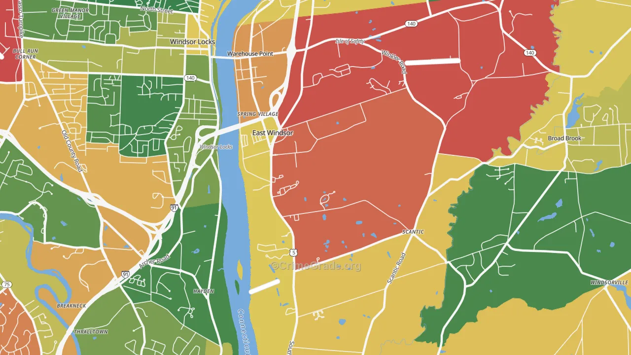 East Windsor, CT Map of Theft Rates