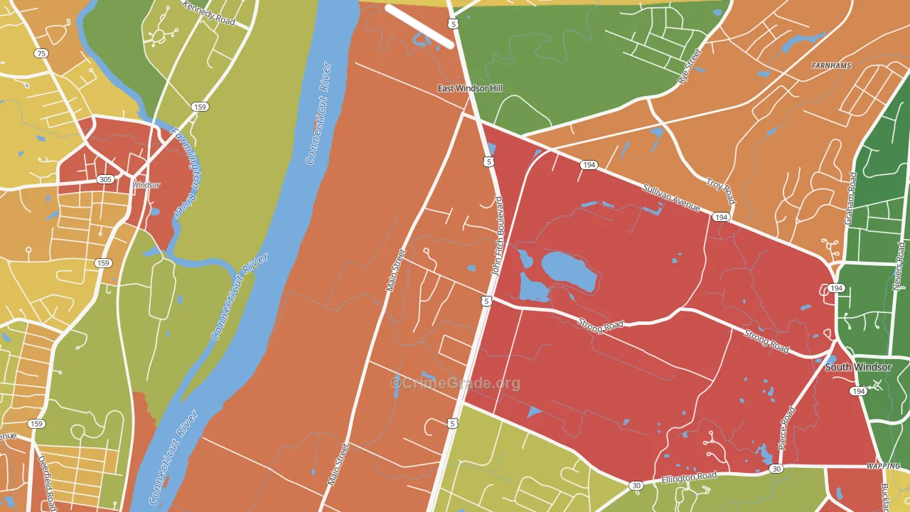 East Windsor Hill, CT Map of Theft Rates