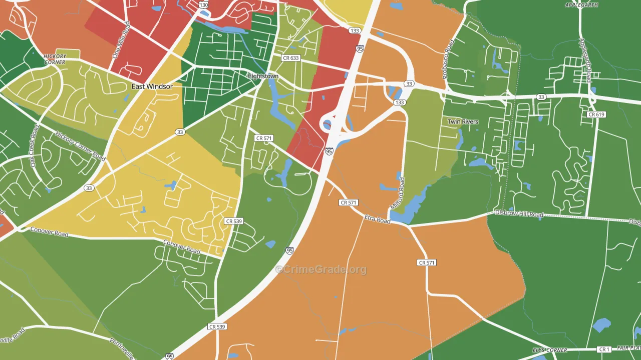 East Windsor, NJ Map of Theft Rates