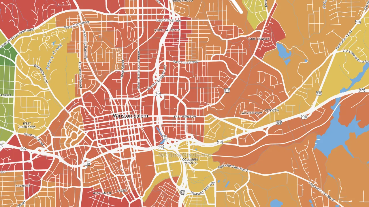 East Winston, Winston-Salem, NC Map of Theft Rates