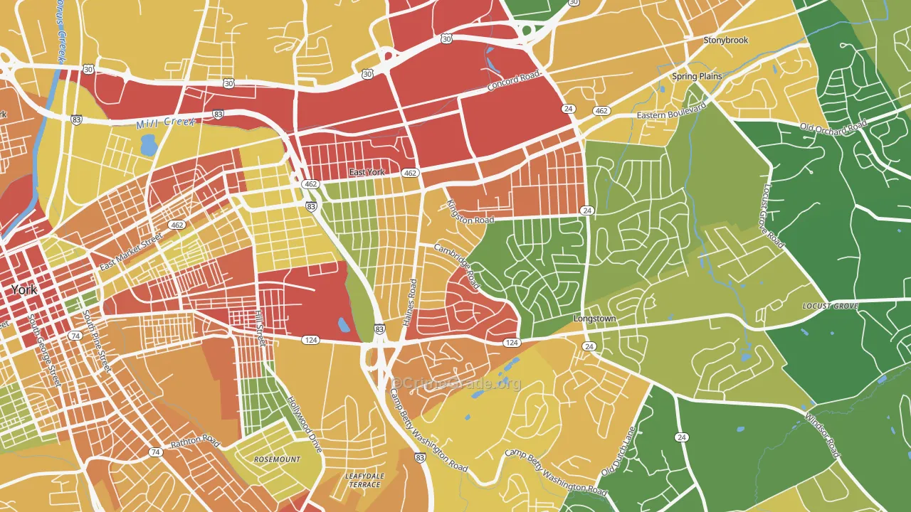 East York, PA Map of Theft Rates
