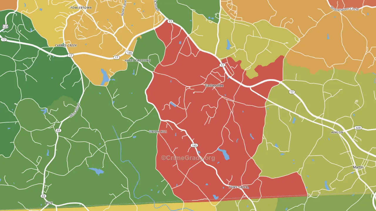 Eastanollee, GA Map of Theft Rates