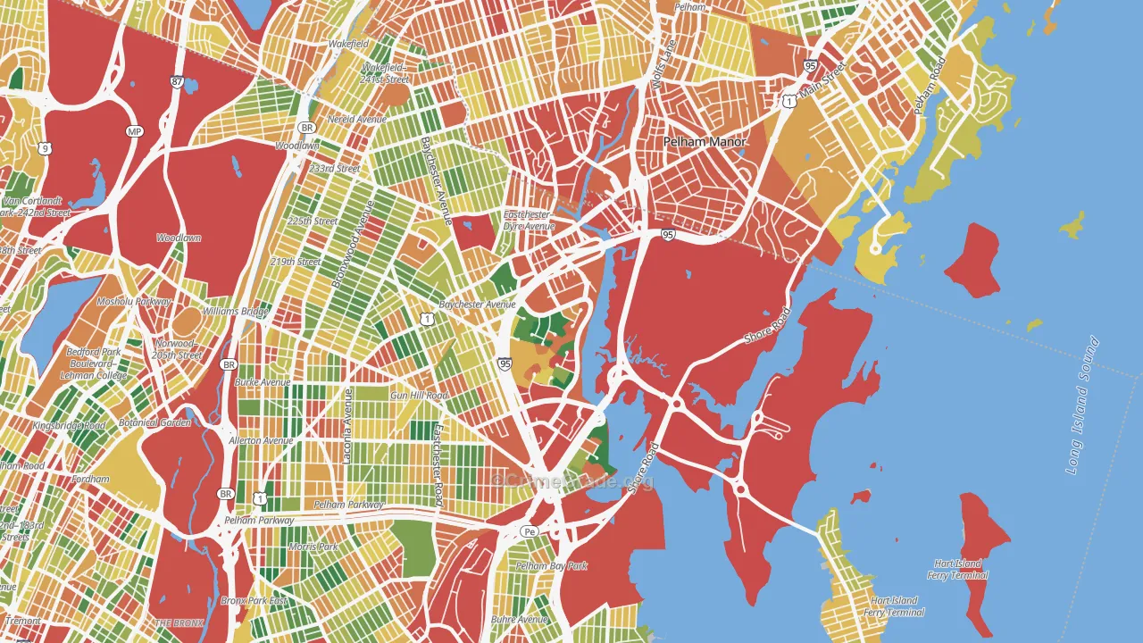 Eastchester, Bronx, NY Map of Theft Rates