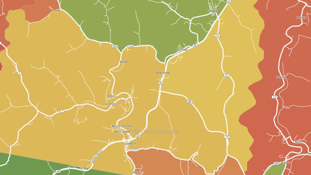 Eastern, KY Map of Theft Rates