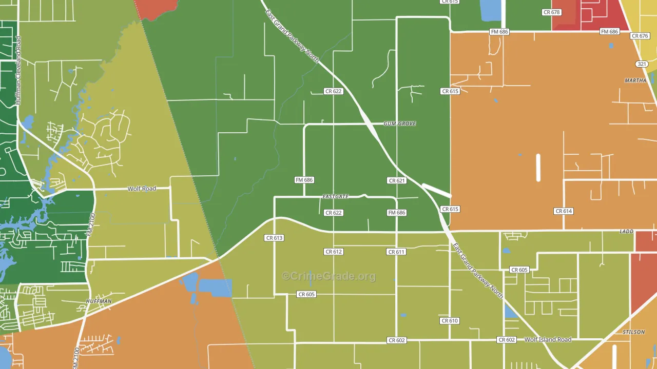 Eastgate, TX Map of Theft Rates