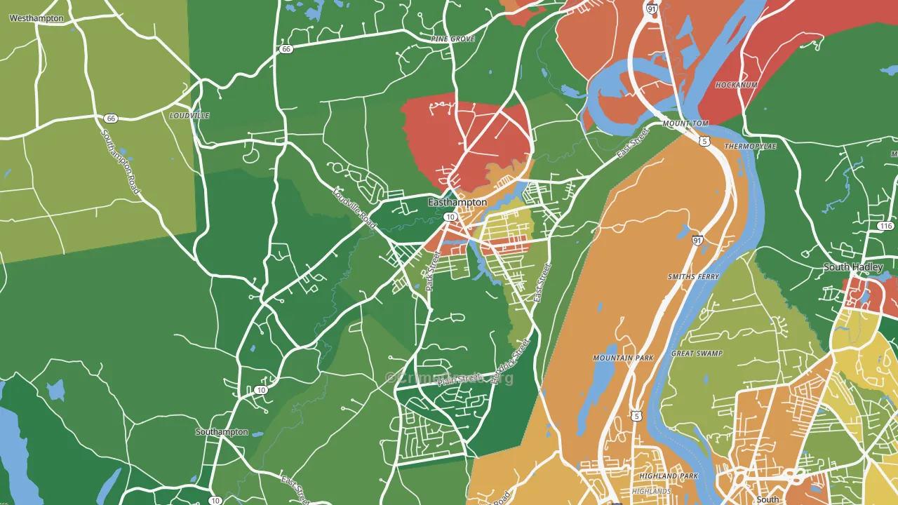Easthampton, MA Map of Theft Rates