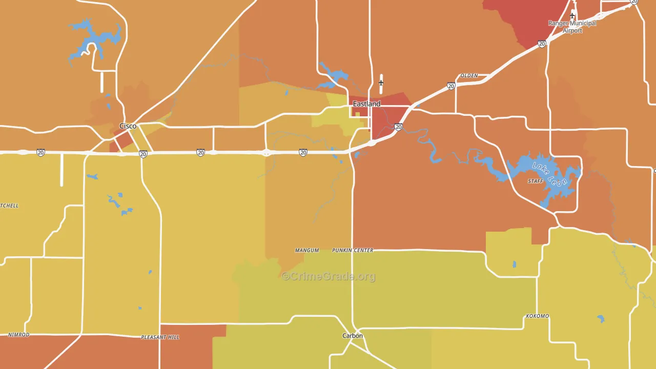 Eastland County, TX Map of Theft Rates