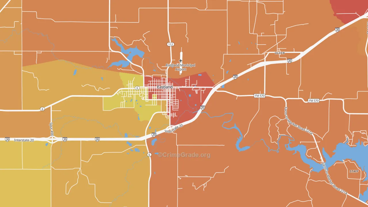 Eastland, TX Map of Theft Rates