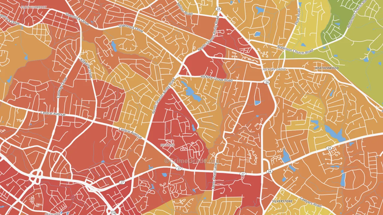 Eastland-Wilora Lake, Charlotte, NC Map of Theft Rates