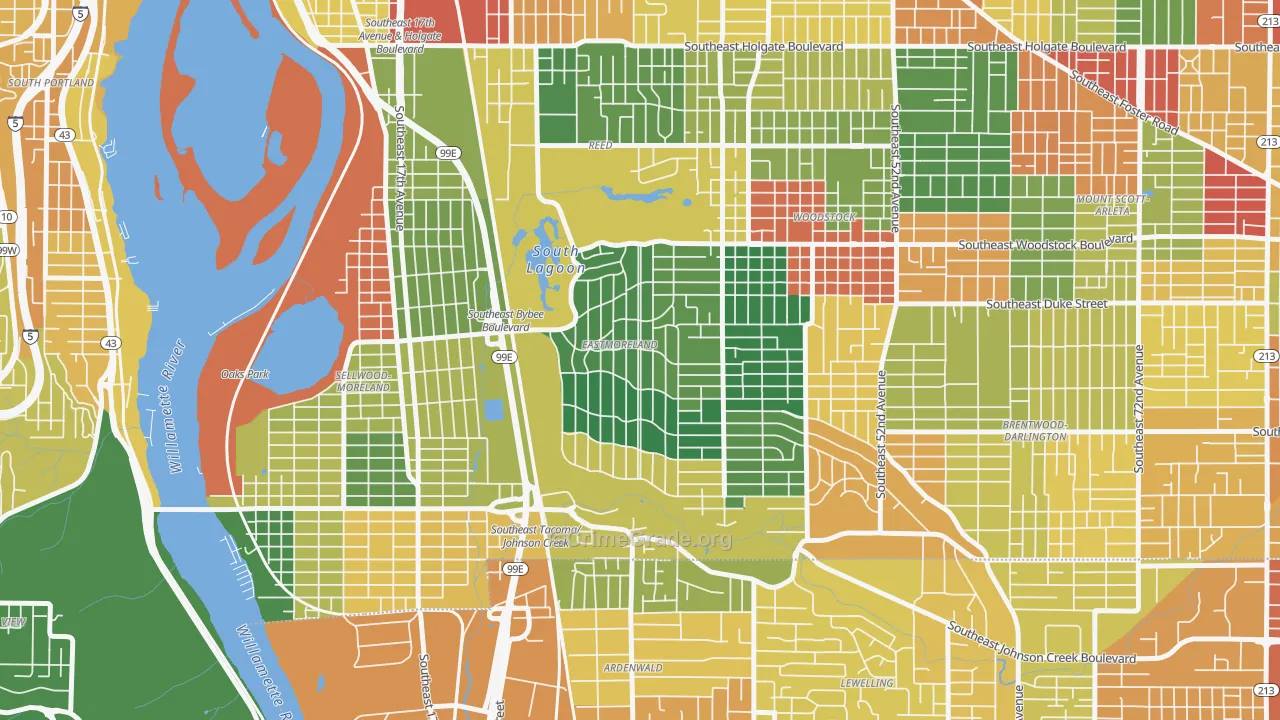 Eastmoreland, Portland, OR Map of Theft Rates