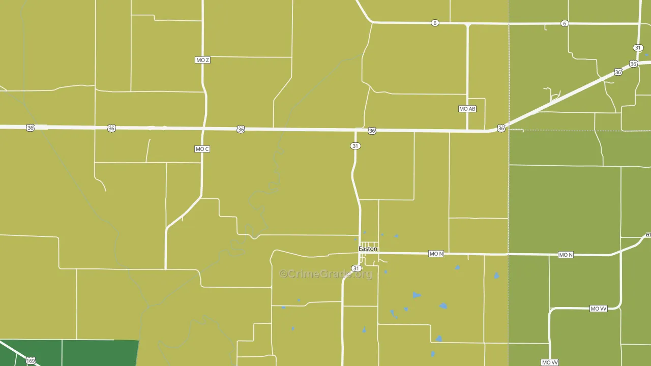 Easton, MO Map of Theft Rates