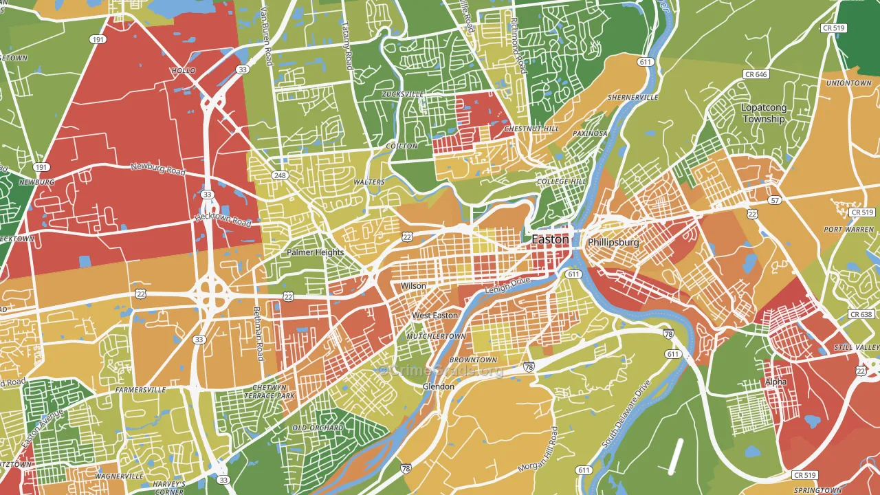 Easton, PA Map of Theft Rates