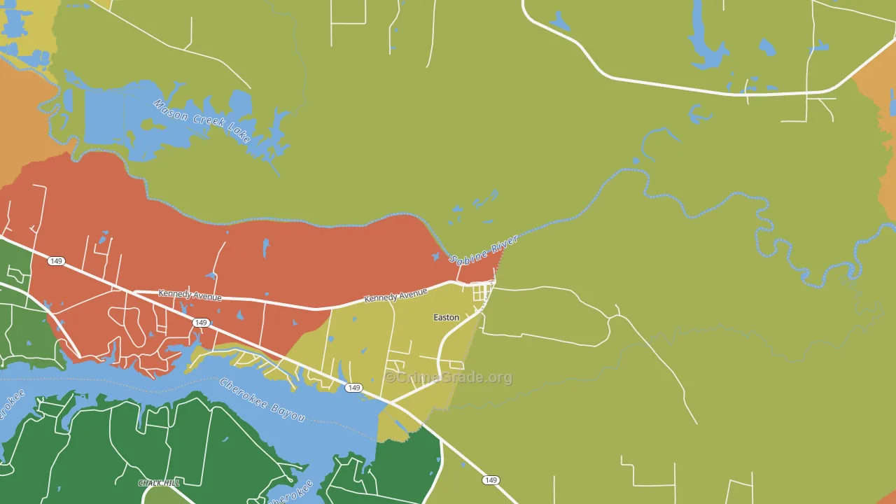Easton, TX Map of Theft Rates