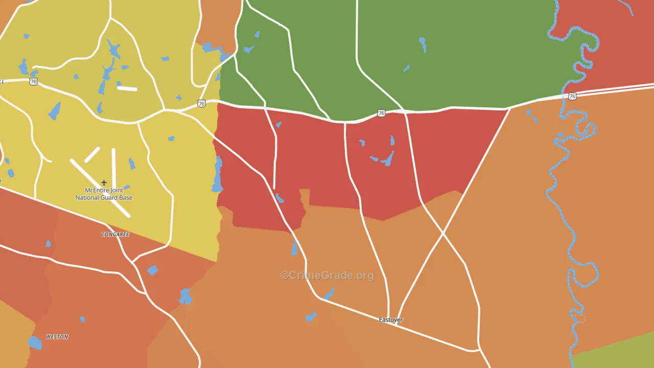 Eastover, SC Map of Theft Rates