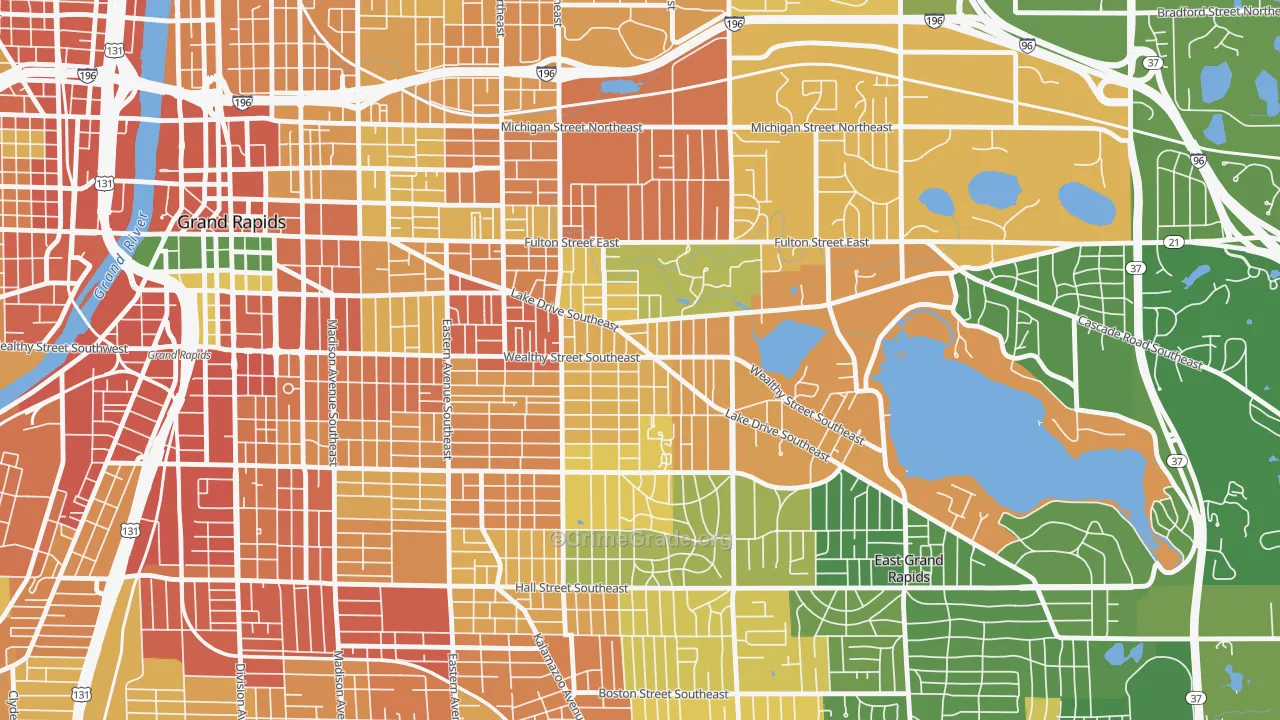 Eastown, Grand Rapids, MI Map of Theft Rates