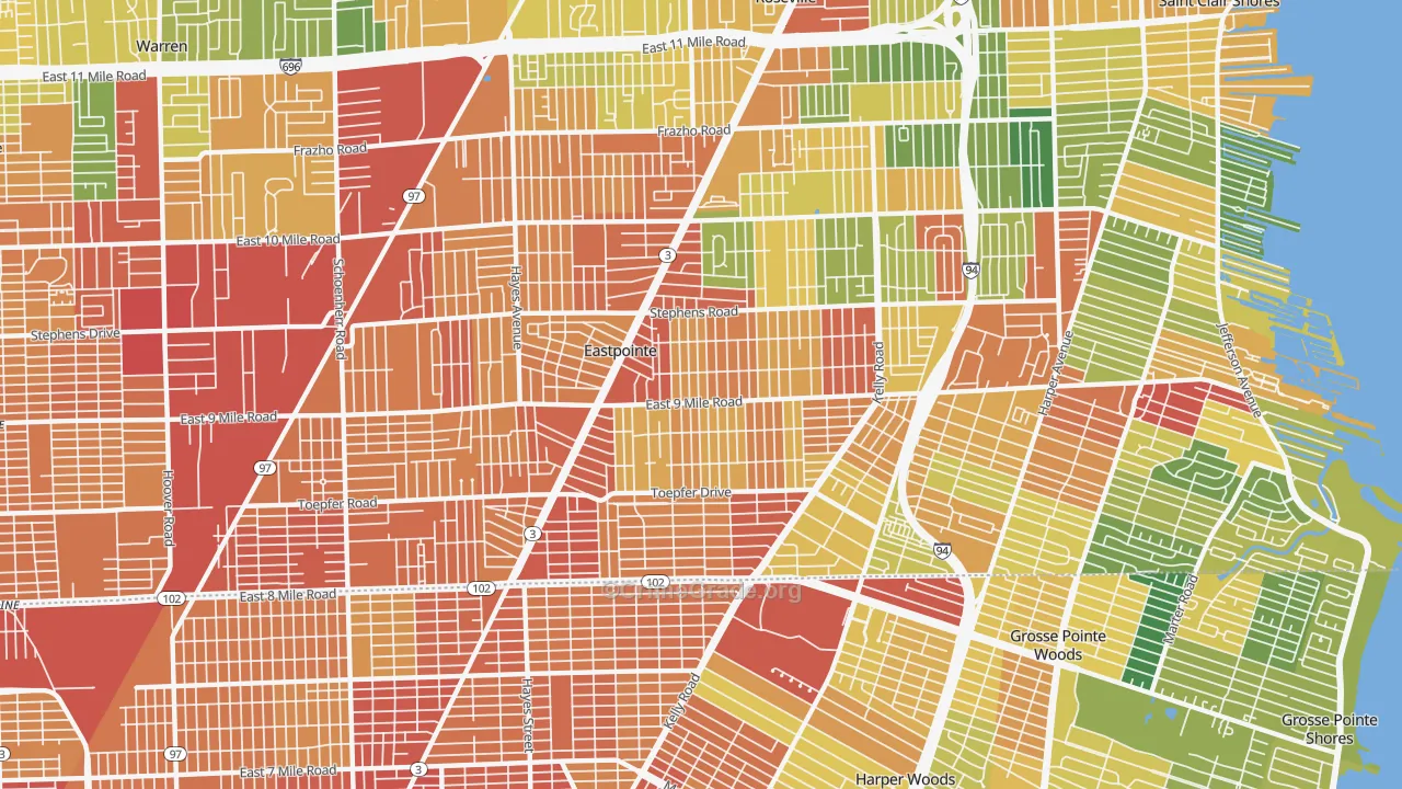 Eastpointe, MI Map of Theft Rates