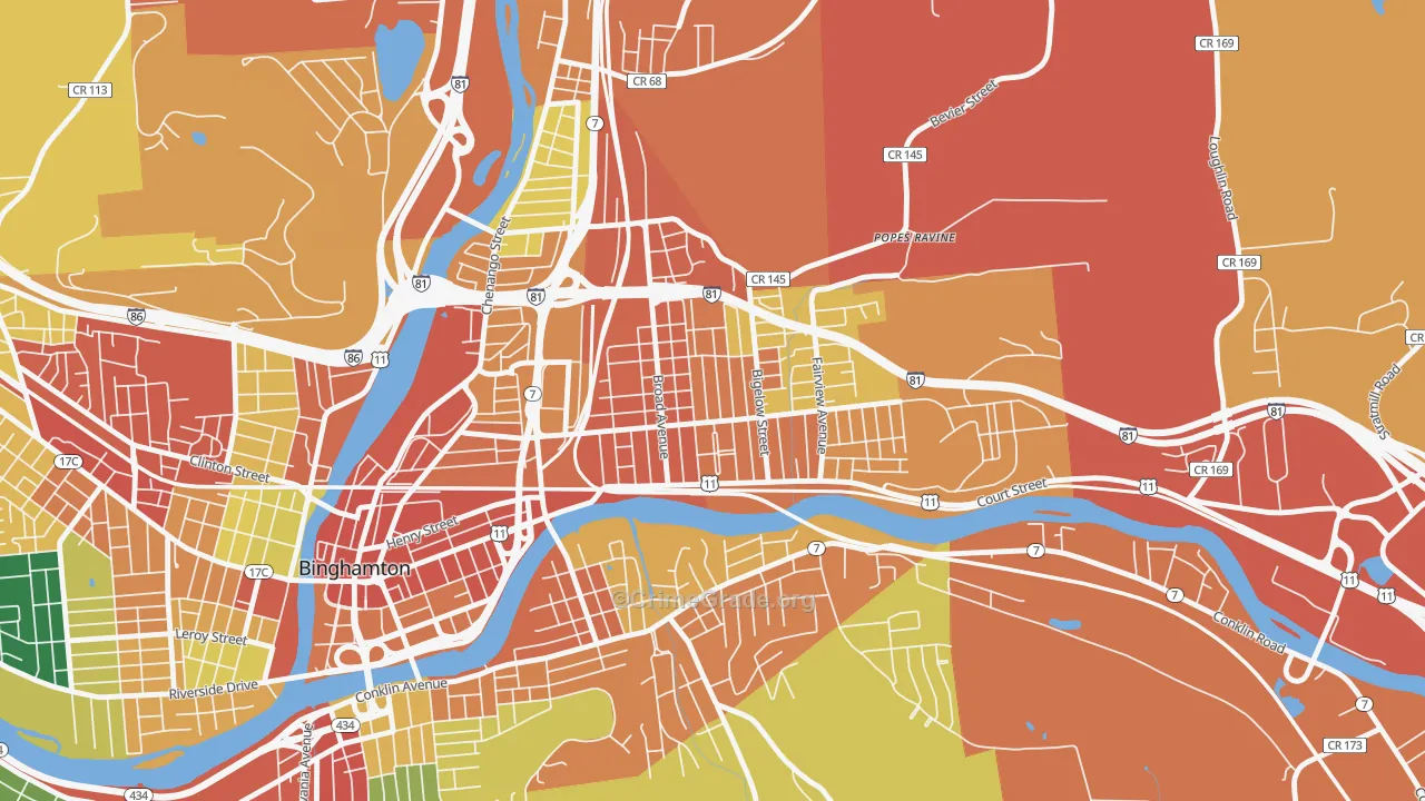 Eastside, Binghamton, NY Map of Theft Rates
