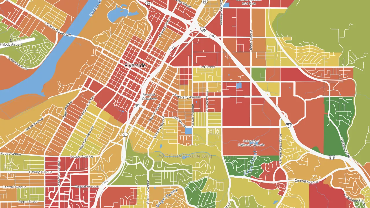 Eastside, Riverside, CA Map of Theft Rates