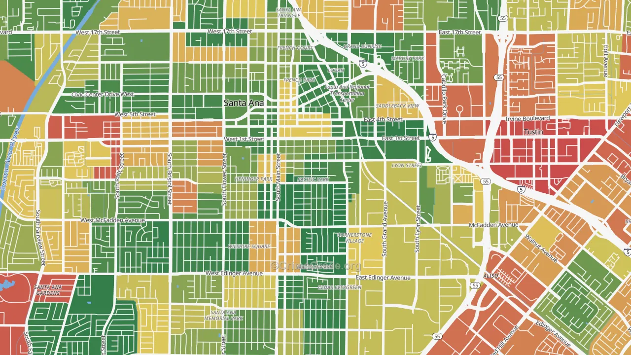 Eastside Santa Ana, Santa Ana, CA Map of Theft Rates