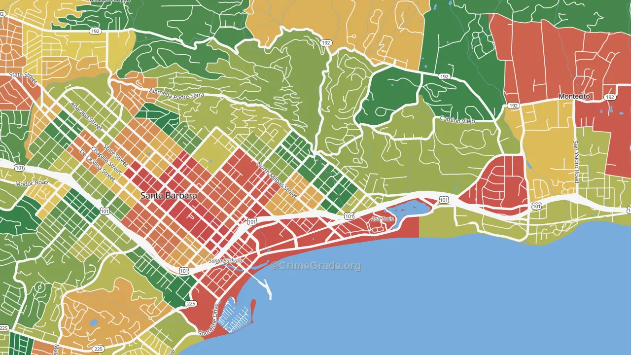 Eastside Santa Barbara, Santa Barbara, CA Map of Theft Rates