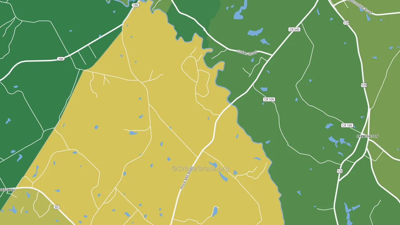 Eastville, GA Map of Theft Rates