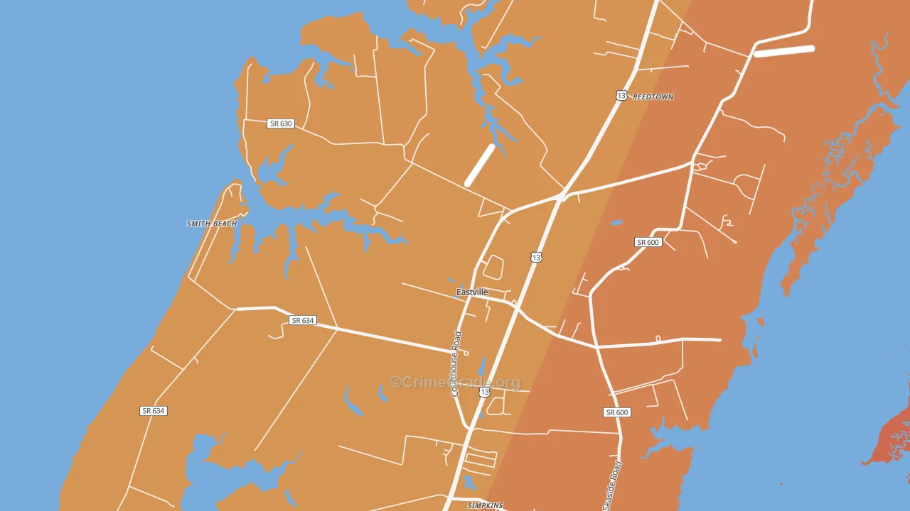Eastville, VA Map of Theft Rates