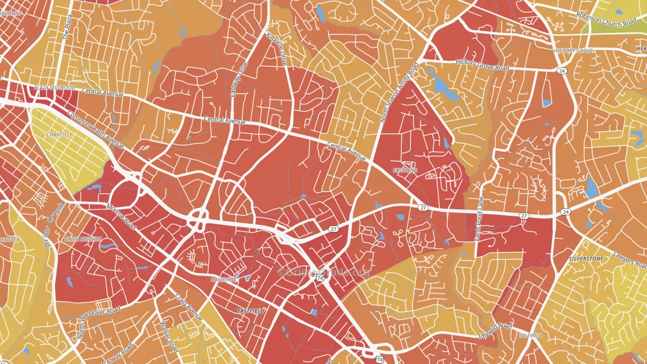 Eastway-Sheffield Park, Charlotte, NC Map of Theft Rates