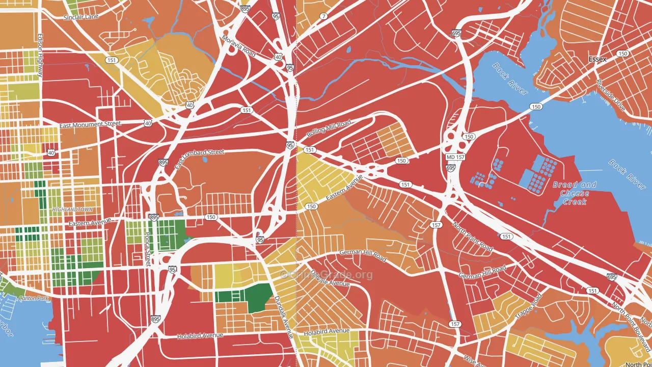 Eastwood, Dundalk, MD Map of Theft Rates