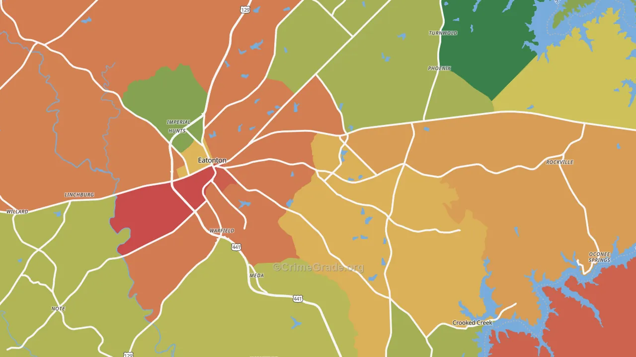Eatonton, GA Map of Theft Rates