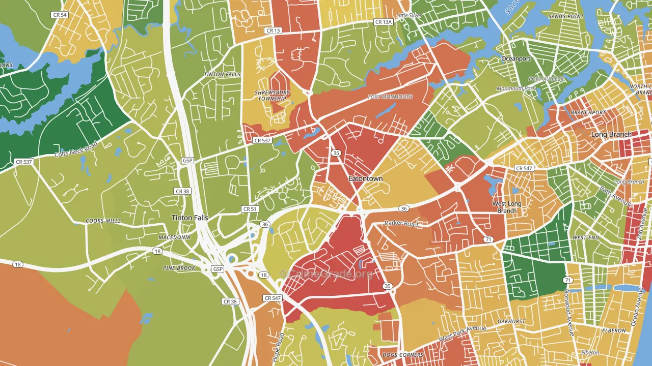 Eatontown, NJ Map of Theft Rates