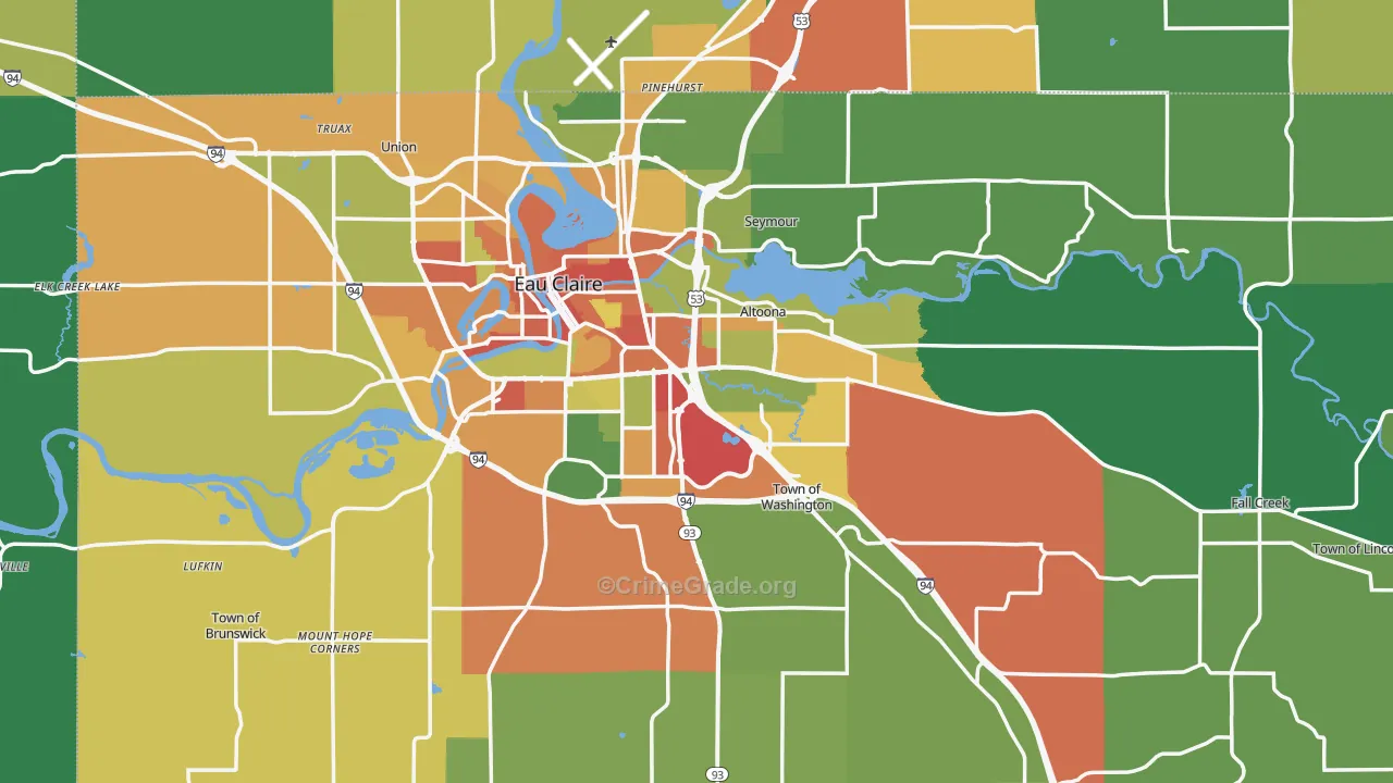 Eau Claire County, WI Map of Theft Rates