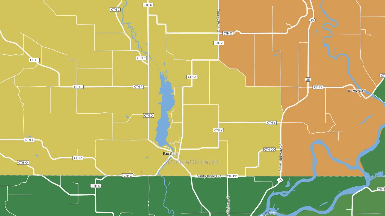 Eau Galle, WI Map of Theft Rates