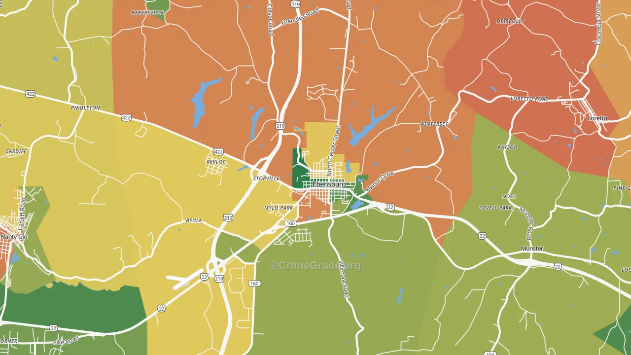 Ebensburg, PA Map of Theft Rates