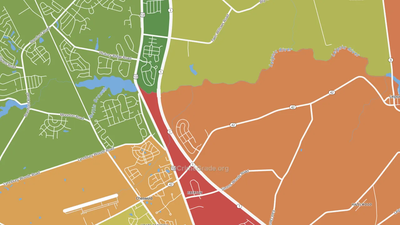Eberton, DE Map of Theft Rates