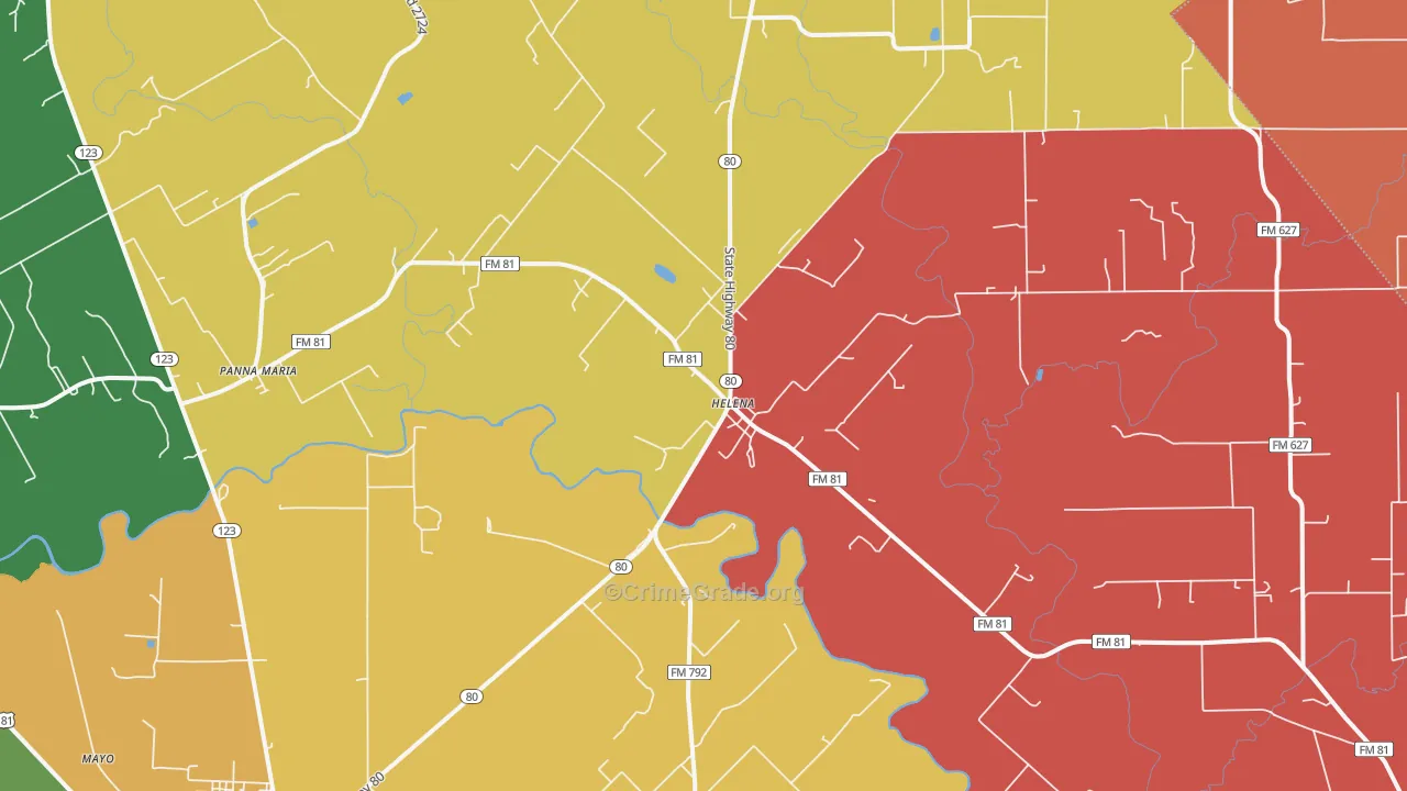 Ecleto, TX Map of Theft Rates