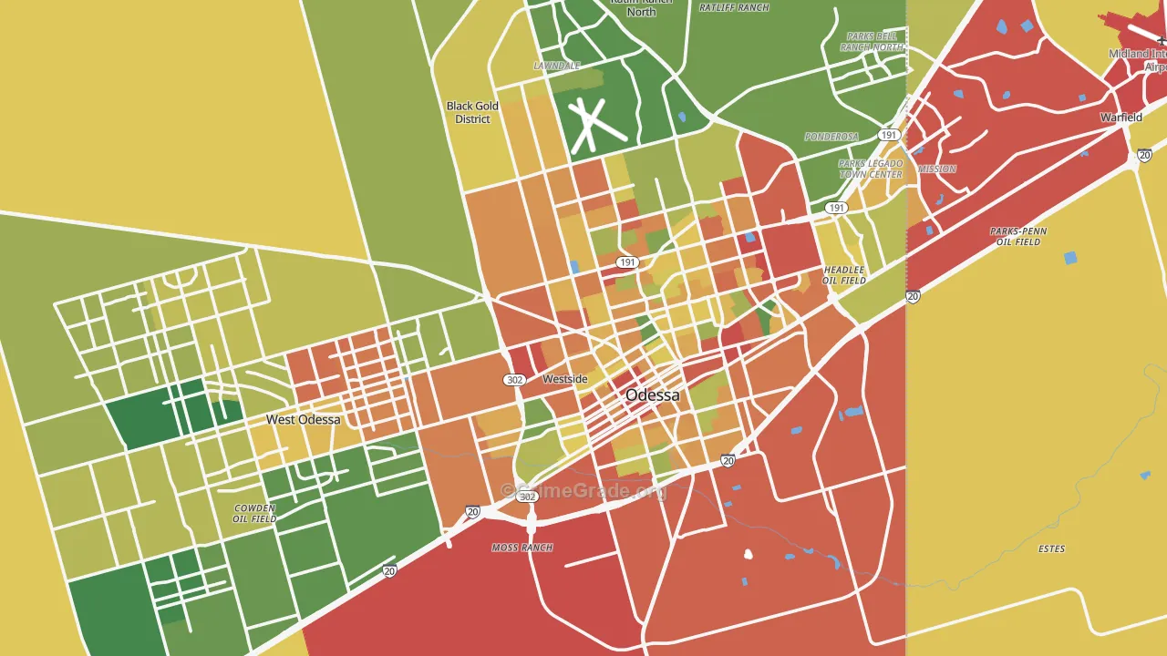 Ector County, TX Map of Theft Rates