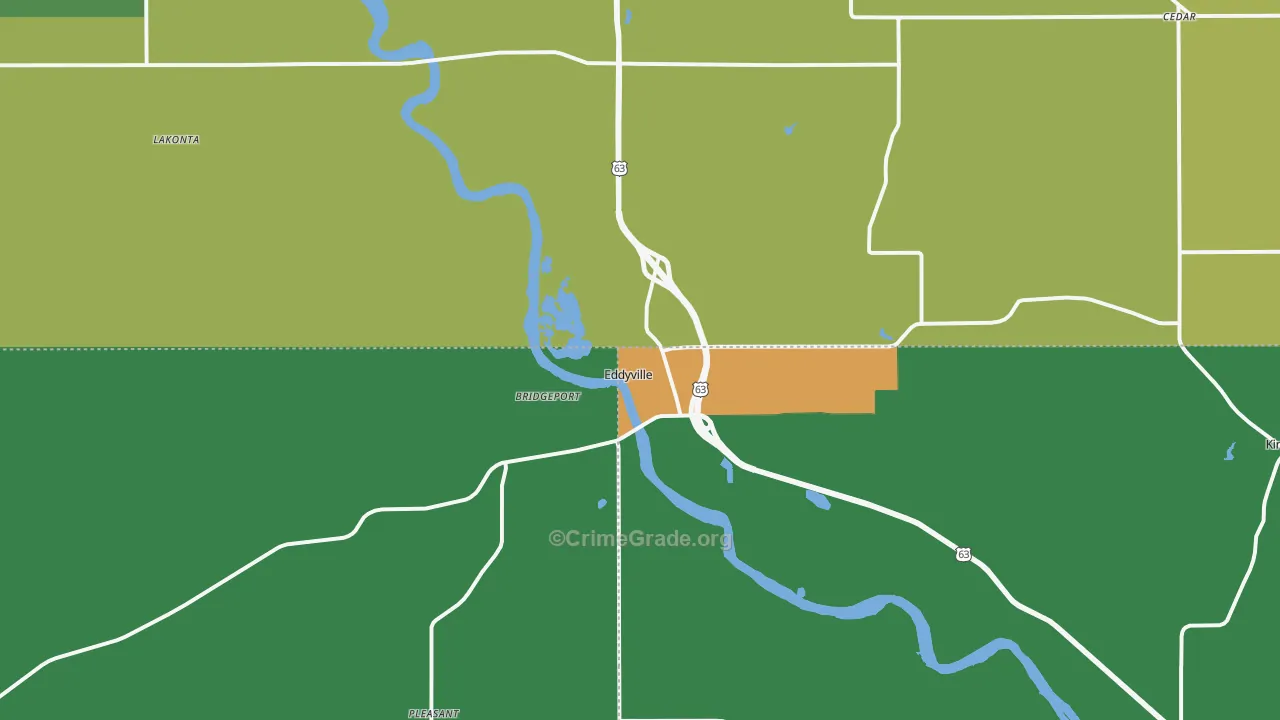 Eddyville, IA Map of Theft Rates