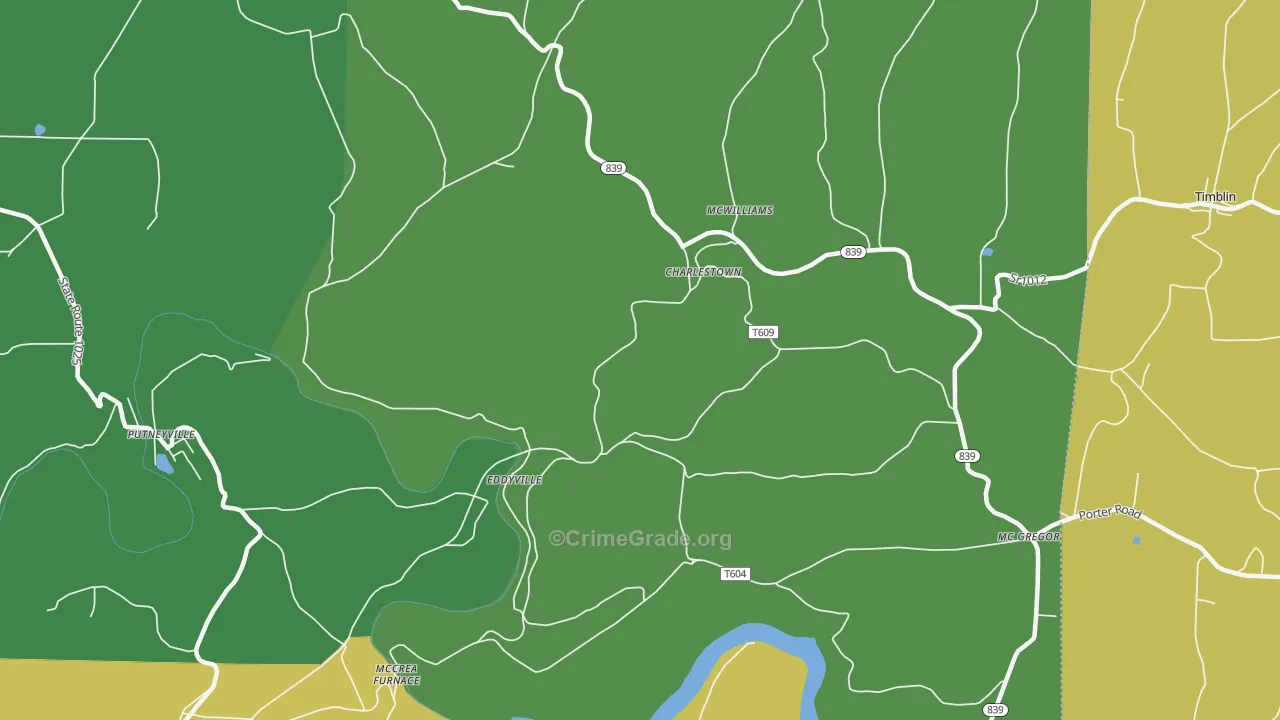 Eddyville, PA Map of Theft Rates