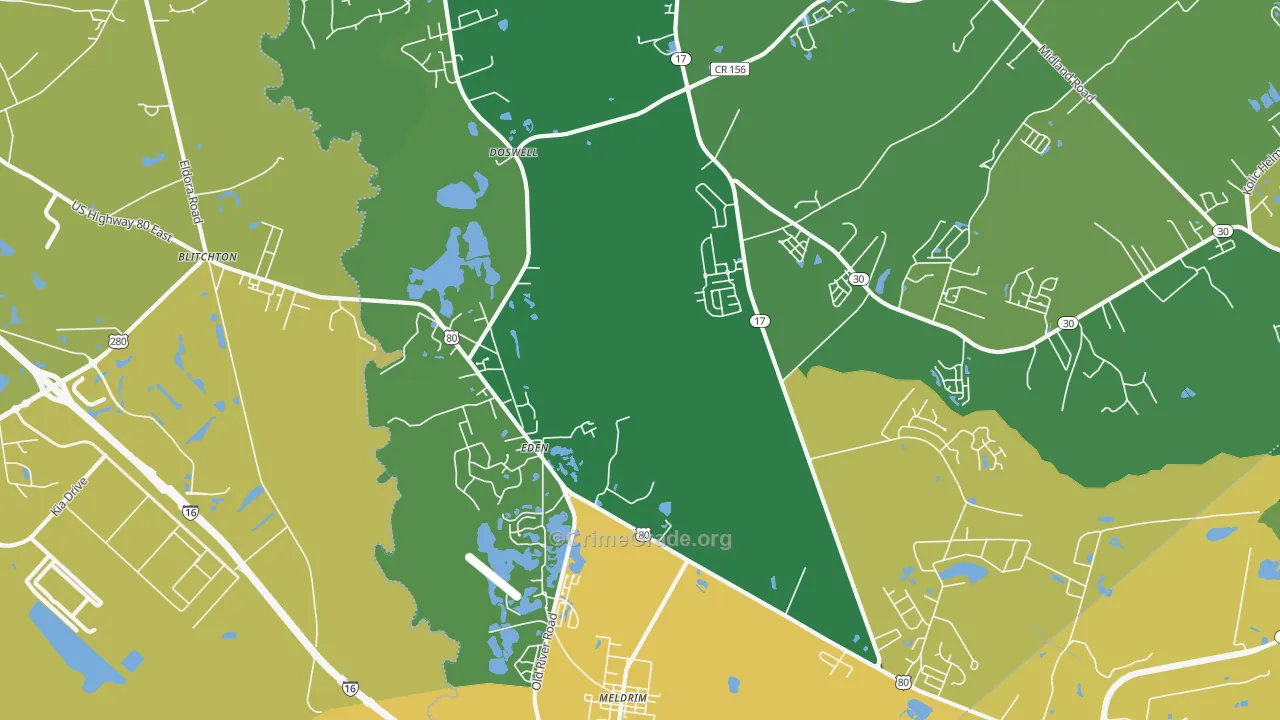 Eden, GA Map of Theft Rates