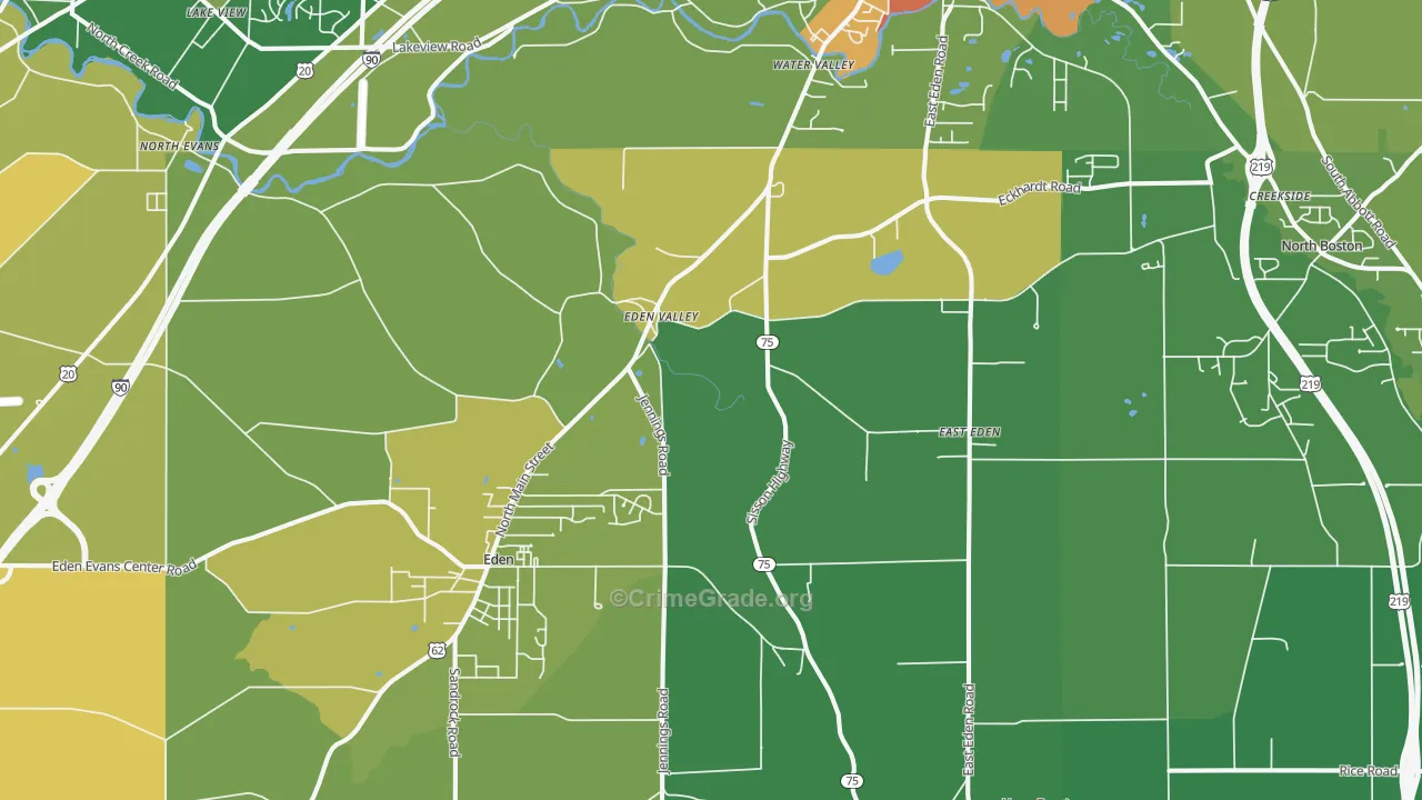 Eden, NY Map of Theft Rates