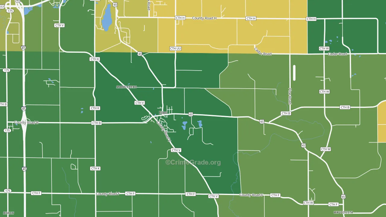 Eden, WI Map of Theft Rates