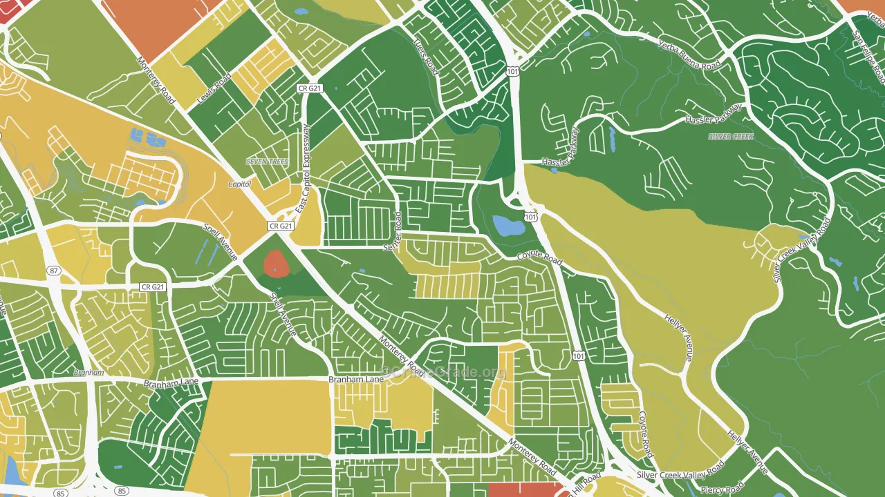 Edenvale-Seven Trees, San Jose, CA Map of Theft Rates