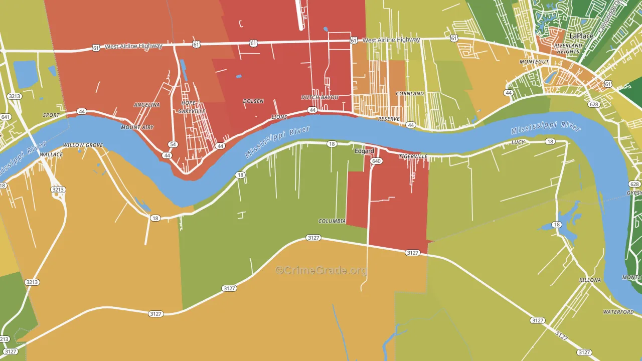 Edgard, LA Map of Theft Rates