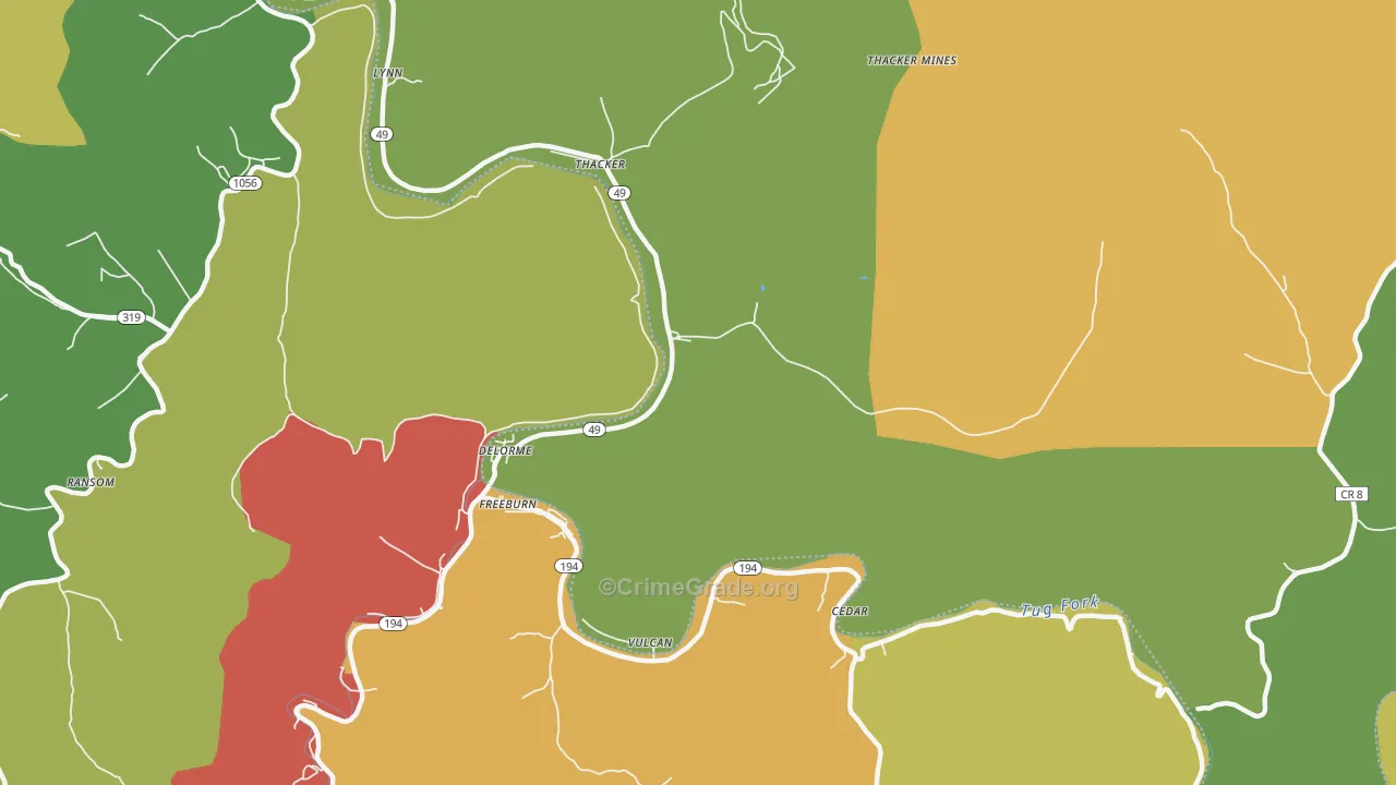 Edgarton, WV Map of Theft Rates