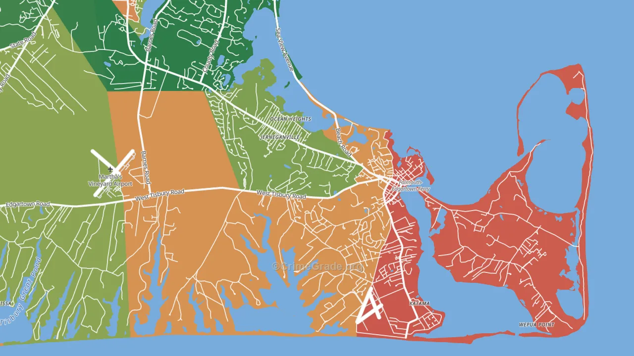 Edgartown, MA Map of Theft Rates