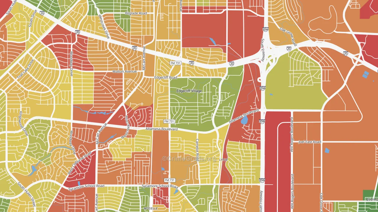 Edgecliff Village, TX Map of Theft Rates