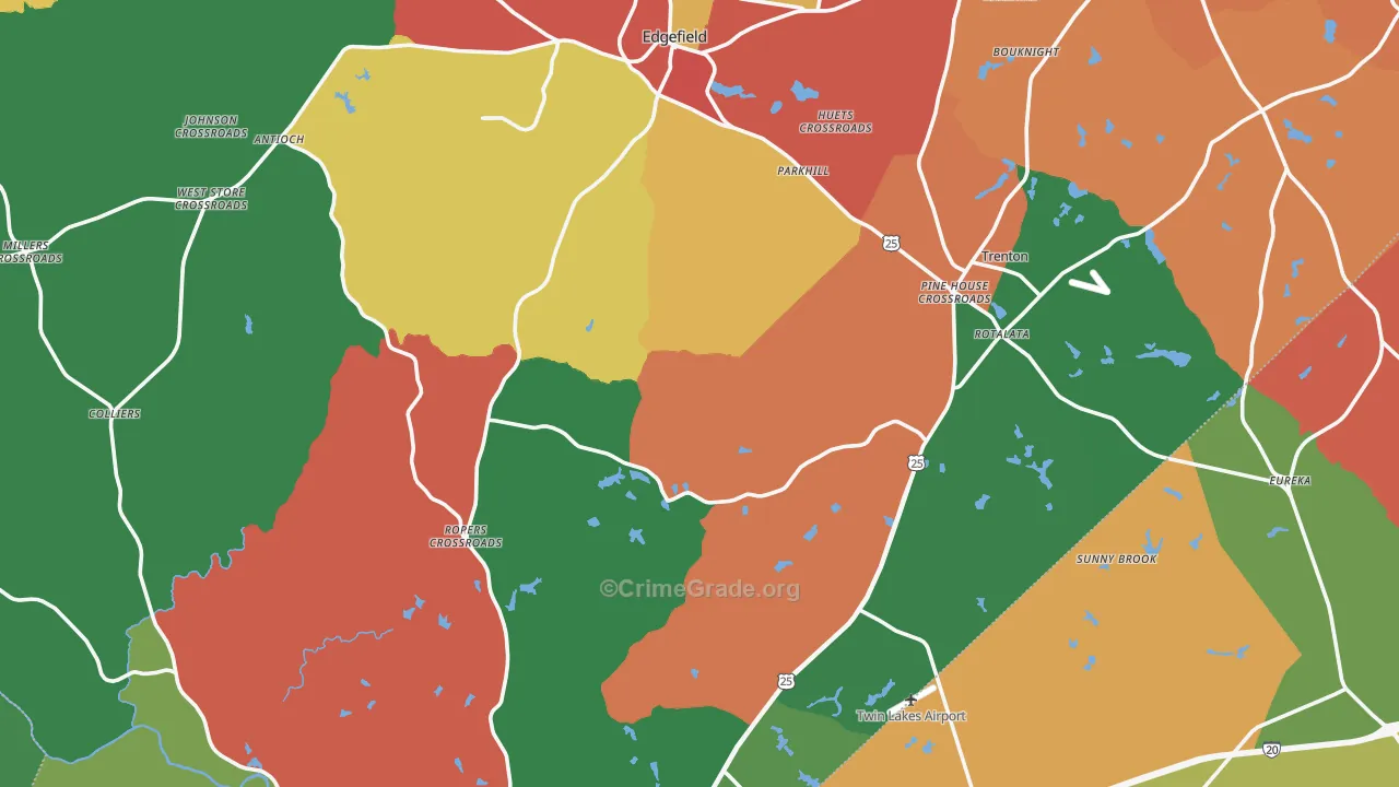 Edgefield County, SC Map of Theft Rates